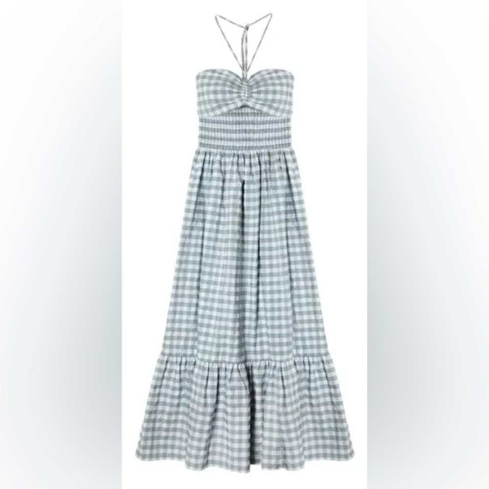 HUNTER BELL LINDLEY DRESS IN PALE GREEN CHECK